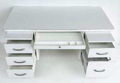 Globe Wernicke Globe Wernicke Style Mid Century Modern White Steel Tanker Desk w Formica Top