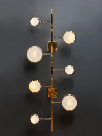  Glustin Luminaires Alabaster Lenses and Brass Flush Mount by Glustin Luminaires