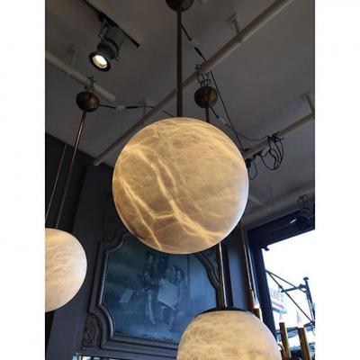  Glustin Luminaires Alabaster and Brass Globes Pendant