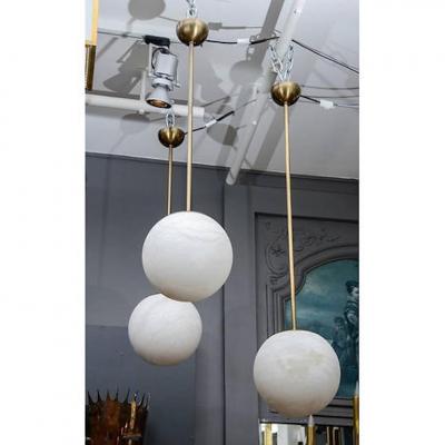  Glustin Luminaires Alabaster and Brass Globes Pendant