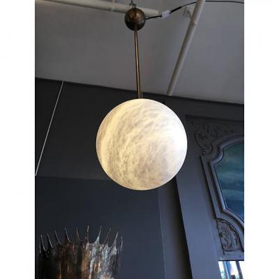  Glustin Luminaires Alabaster and Brass Globes Pendant