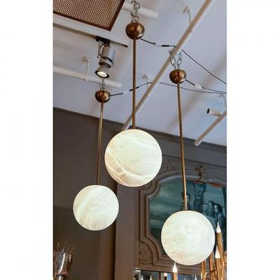  Glustin Luminaires Alabaster and Brass Globes Pendant