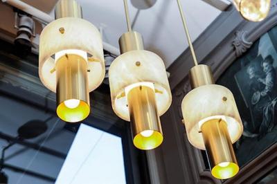  Glustin Luminaires Glustin Luminaires Brass and Alabaster Rings Pendant