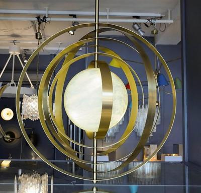  Glustin Luminaires Glustin Luminaires Creation Alabaster Suspension with Brass Rings