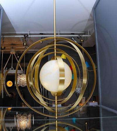  Glustin Luminaires Glustin Luminaires Creation Alabaster Suspension with Brass Rings