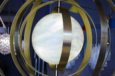  Glustin Luminaires Glustin Luminaires Creation Alabaster Suspension with Brass Rings