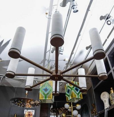  Glustin Luminaires Glustin Luminaires Creation Brass Chandelier with Alabaster Sconces