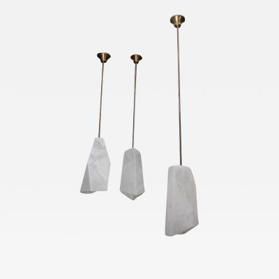  Glustin Luminaires Glustin Luminaires Creation Brass and Alabaster Asymmetrical Suspensions