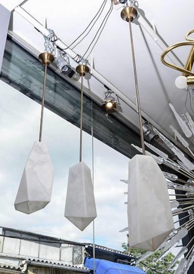  Glustin Luminaires Glustin Luminaires Creation Brass and Alabaster Asymmetrical Suspensions