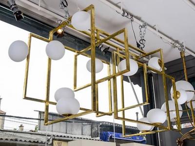 Glustin Luminaires Glustin Luminaires Creation Rectangular Chandelier with Globes