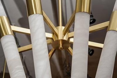  Glustin Luminaires Glustin Luminaires Creation Satin Brass and Tilted Alabaster Rods Chandelier