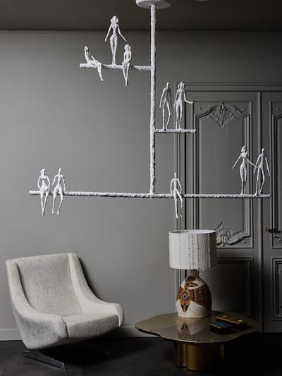  Glustin Luminaires Linear Plaster Chandelier with Characters by Glustin Luminaires