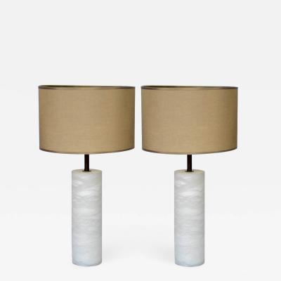  Glustin Luminaires Pair of Alabaster and Brass Table Lamps with Multiple Lights Glustin Luminaires