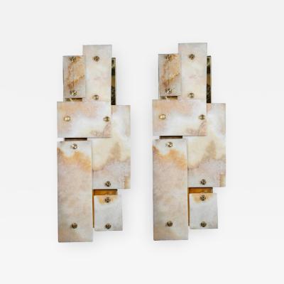  Glustin Luminaires Pair of Glustin Luminaires Creation Brass and Marble Wall Sconces