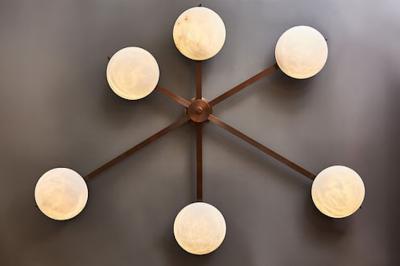  Glustin Luminaires Six Asymmetrical Arms Wall Sconce and Ceiling Lamp in Brass and Alabaster