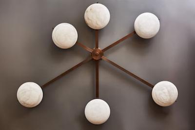  Glustin Luminaires Six Asymmetrical Arms Wall Sconce and Ceiling Lamp in Brass and Alabaster