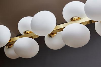 Glustin Luminaires Wide Brass Candlestick with Globes