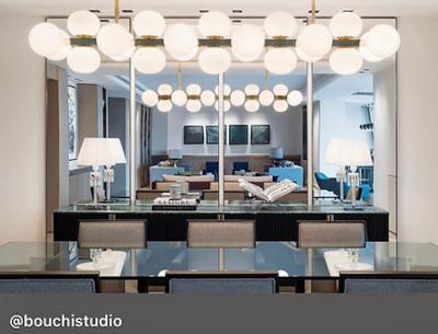  Glustin Luminaires Wide Brass Candlestick with Globes