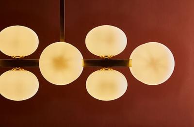  Glustin Luminaires Wide Brass Candlestick with Globes