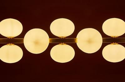  Glustin Luminaires Wide Brass Candlestick with Globes