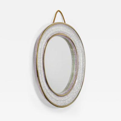  Gmundner Keramik Mid Century Organic Craquel Terracotta Wall Mirror by Gmundner Keramik 1950s