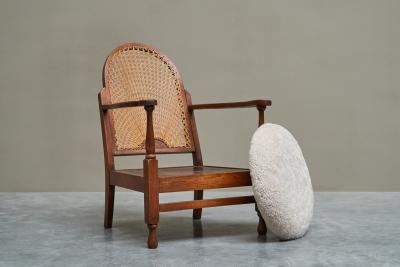  Go cicino Go cicino Lounge Chair in Solid Oak Webbing and Wool Poland 1930s