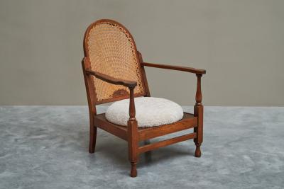  Go cicino Go cicino Lounge Chair in Solid Oak Webbing and Wool Poland 1930s