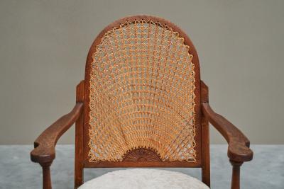  Go cicino Go cicino Lounge Chair in Solid Oak Webbing and Wool Poland 1930s