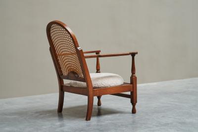  Go cicino Go cicino Lounge Chair in Solid Oak Webbing and Wool Poland 1930s