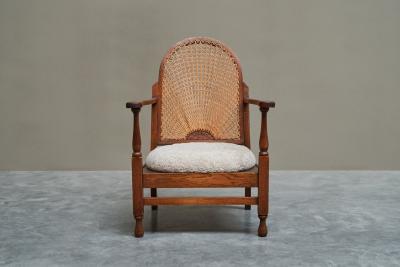  Go cicino Go cicino Lounge Chair in Solid Oak Webbing and Wool Poland 1930s