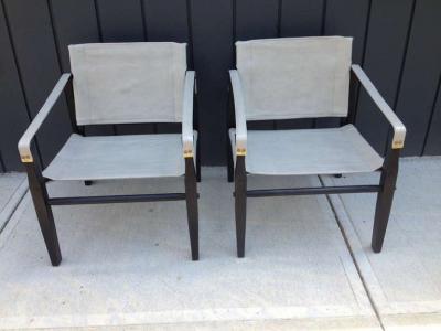  Gold Medal Pair of 1950s Grey Leather Goldmedal Chair Co Chairs Styel Kare Klimt