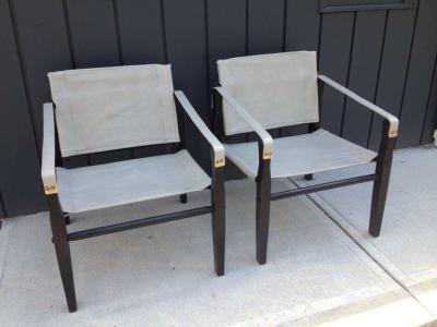  Gold Medal Pair of 1950s Grey Leather Goldmedal Chair Co Chairs Styel Kare Klimt