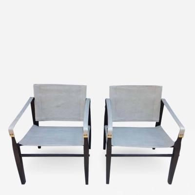  Gold Medal Pair of 1950s Grey Leather Goldmedal Chair Co Chairs Styel Kare Klimt