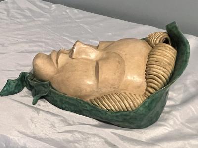  Goldscheider of Vienna ART DECO CERAMIC STYLIZED WOMAN WITH HAT MASK BY GOLDSCHEIDER