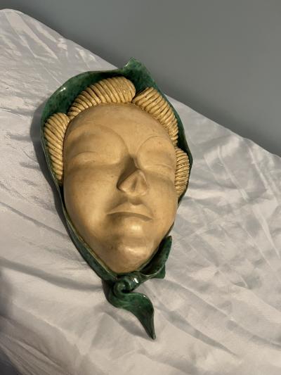  Goldscheider of Vienna ART DECO CERAMIC STYLIZED WOMAN WITH HAT MASK BY GOLDSCHEIDER