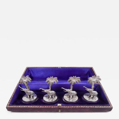  Goldsmiths and Silversmiths Company LTD Antique English Raj Era Elephant Palm Tree Place Card Holders 1913