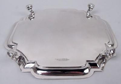  Goldsmiths and Silversmiths Company LTD English Edwardian Georgian Square Cartouche Salver Tray 1917
