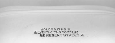  Goldsmiths and Silversmiths Company LTD English Edwardian Georgian Square Cartouche Salver Tray 1917