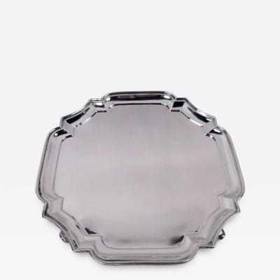  Goldsmiths and Silversmiths Company LTD English Edwardian Georgian Square Cartouche Salver Tray 1917