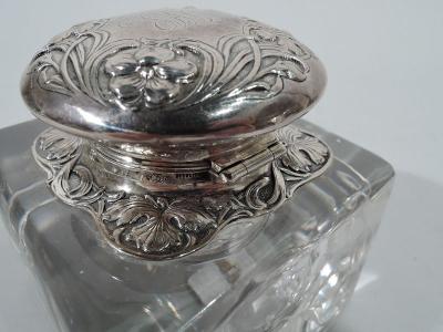  Gorham Manufacturing Co American Art Nouveau Sterling Silver and Glass Inkwell by Gorham