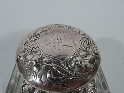  Gorham Manufacturing Co American Art Nouveau Sterling Silver and Glass Inkwell by Gorham