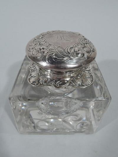  Gorham Manufacturing Co American Art Nouveau Sterling Silver and Glass Inkwell by Gorham
