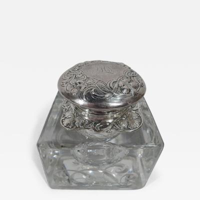  Gorham Manufacturing Co American Art Nouveau Sterling Silver and Glass Inkwell by Gorham