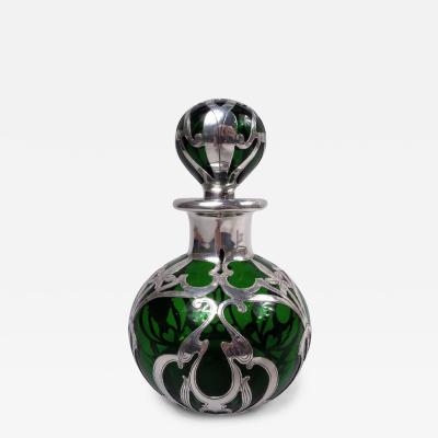  Gorham Manufacturing Co Antique Gorham Art Nouveau Green Silver Overlay Perfume