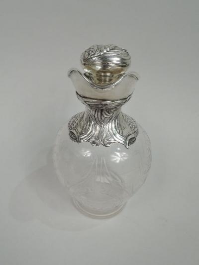  Gorham Manufacturing Co Antique Gorham Art Nouveau Sterling Silver Crystal Whiskey Decanter
