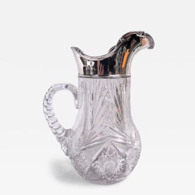  Gorham Manufacturing Co Antique Gorham Brilliant Cut Glass Sterling Silver Water Pitcher