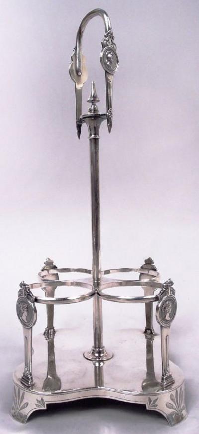  Gorham Manufacturing Co Antique Gorham Coin Silver Cruet Stand in Classical Medallion