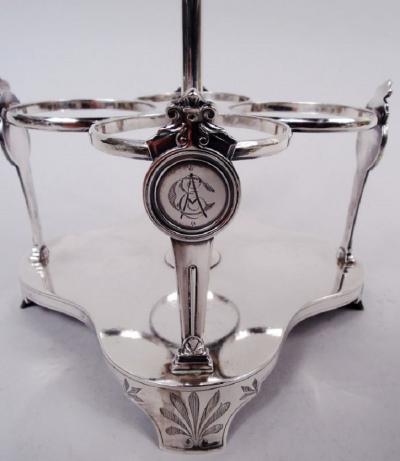  Gorham Manufacturing Co Antique Gorham Coin Silver Cruet Stand in Classical Medallion