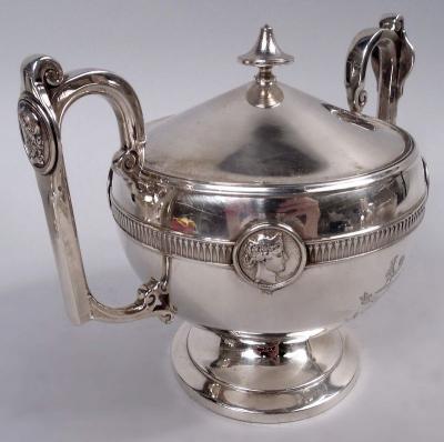 Gorham Manufacturing Co Antique Gorham Medallion Coin Silver 5 Piece Coffee Tea Set