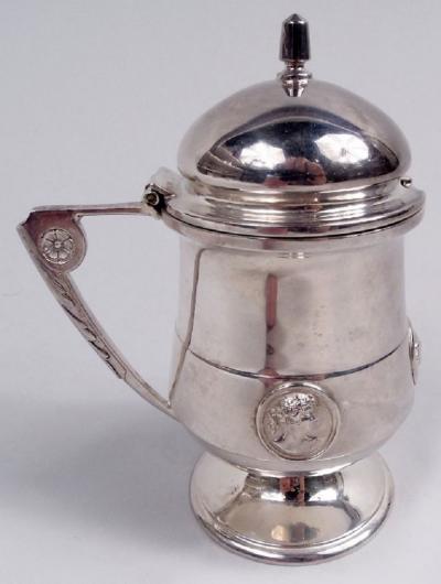  Gorham Manufacturing Co Antique Gorham Medallion Coin Silver Mustard Pot
